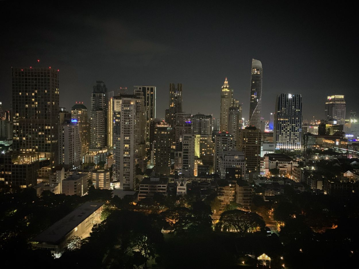 Bangkok downtown skyline after dark (editorial stock photography)