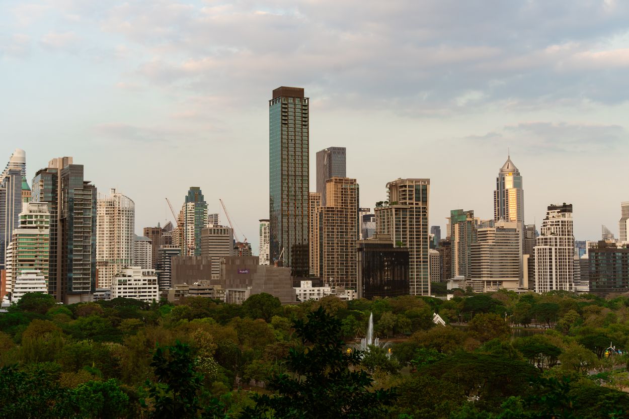 Bangkok skyline in evening light (editorial stock photography)