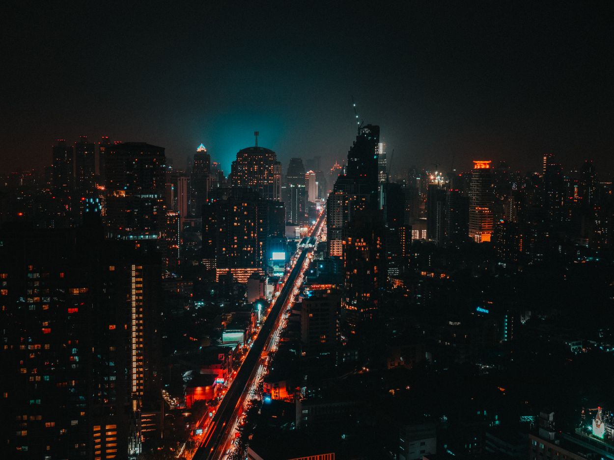 Bangkok city skyline at night (editorial stock photography)